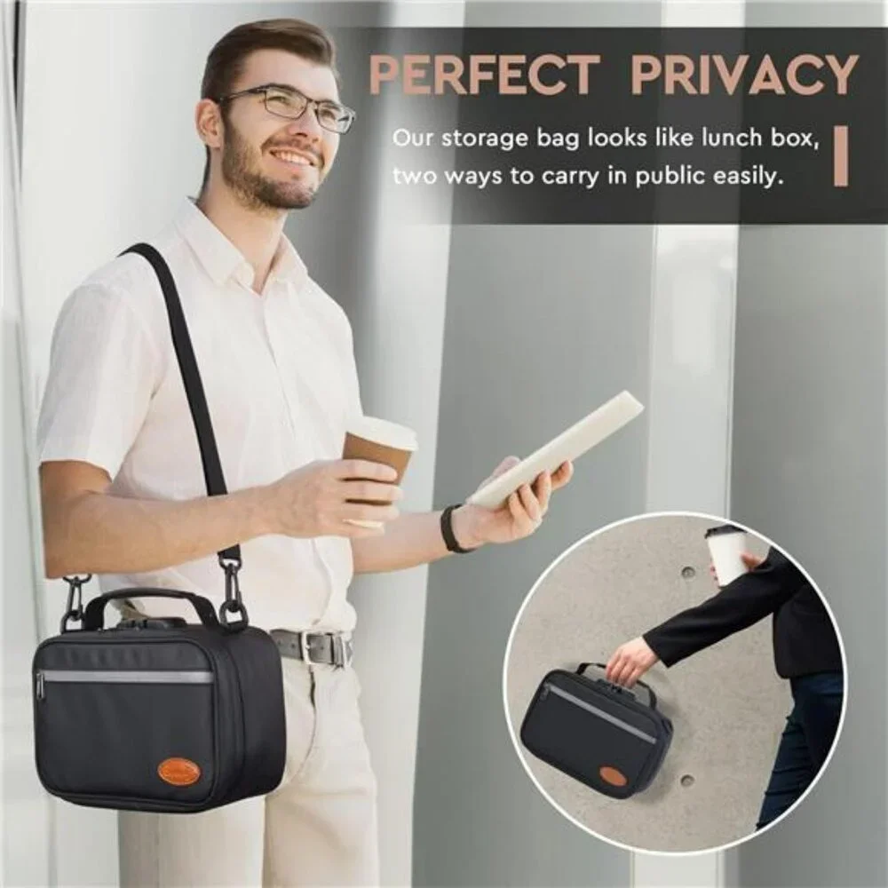 Black lockable storage bag with combination medicine lock box travel organizer